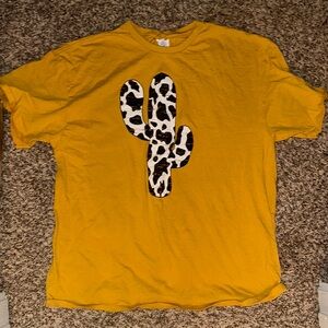 Yellow Graphic T-Shirt with Cactus Design